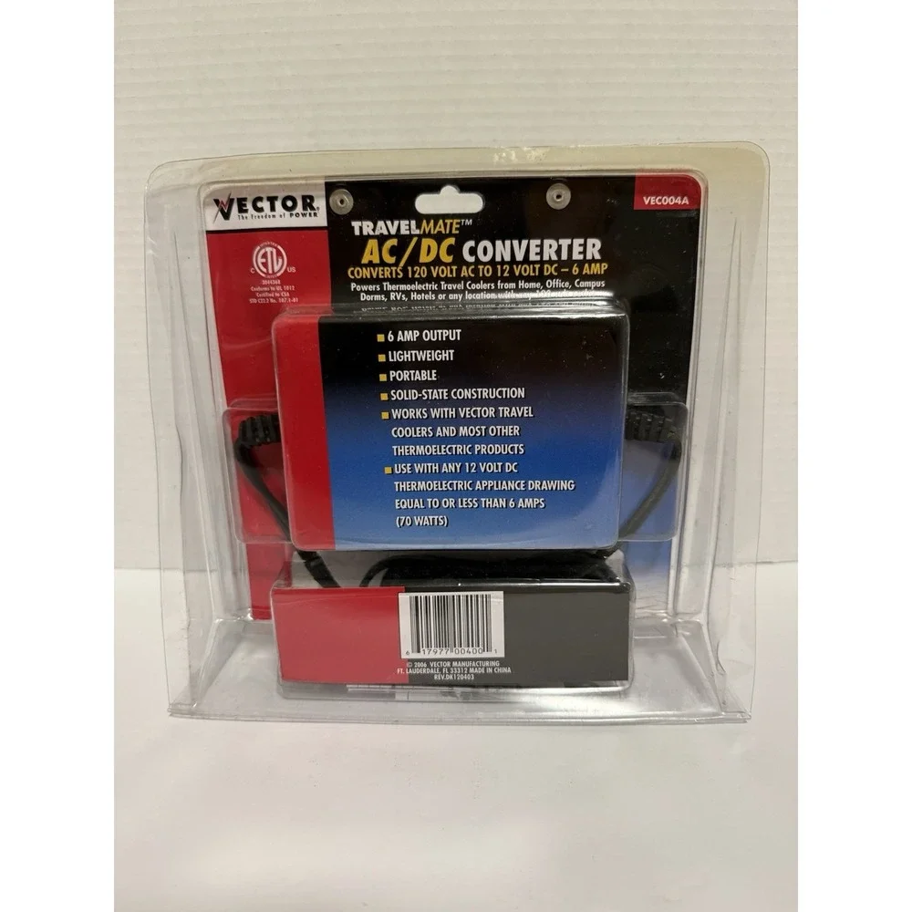 Vector Travel Mate AC/DC Converter VEC004 Converts 120 V AC to 12 V DC-6 Amps